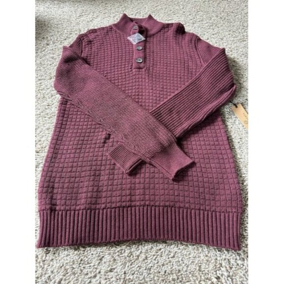 Ethan Pierce Mens Button Detail Knit Long Sleeve Pull Over Burgundy Size Small - Picture 2 of 14